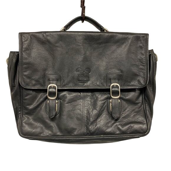 Vintage St Dennis Disney Channel Black Leather Flap Satchel Briefcase - Picture 1 of 9